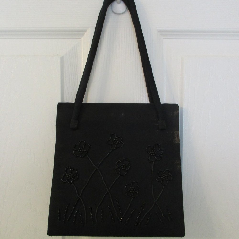 Aldo Black Beaded Flowered Purse/Handbag